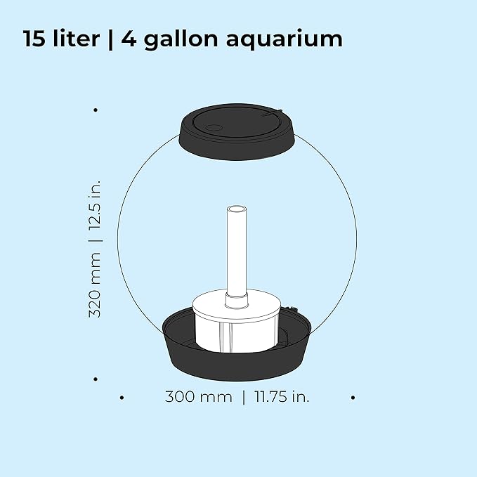 biOrb Classic 15 Acrylic 4-Gallon Aquarium with Multi-Color Remote-Controlled LED Lights Modern Compact Tank for Tabletop or Desktop Display, Black