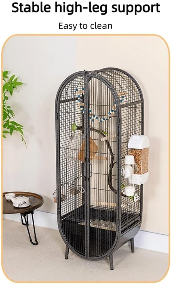 Elegant Large Bird Cage with Support Legs, Metal Birdcage with Accessories, 39.4in Luxury Parrot Aviary for Lovebirds, Cockatiels, Grey Parrots(Light Gray)