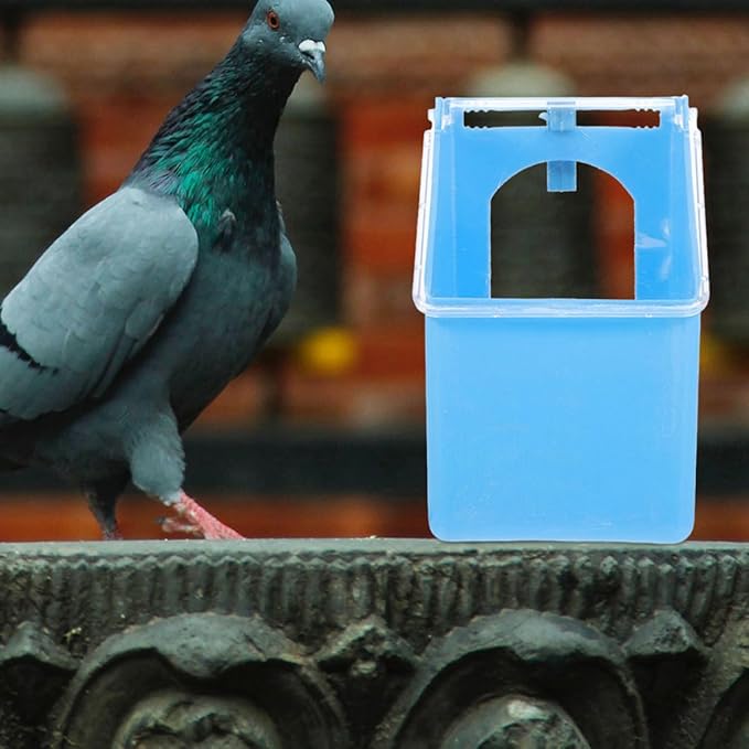 HEMOTON 2pcs Hanging Pigeon Cage Feeders with Lid, Blue Single Hole Water and Food Bowls for Parakeet Cage Accessories, Bird Feeding and Watering Supplies for Outdoor and Indoor Use