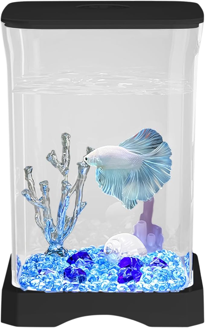Betta Aquarium Tank - 11.8x11.8x17.7cm Small Led Fish Tank, Desktop Aquariums Starter Kit, Mini Aquariums Bowl | 4k Hd Ornamental Aquarium with Light for Home Decor, Apartment, Kitchen, Study Room
