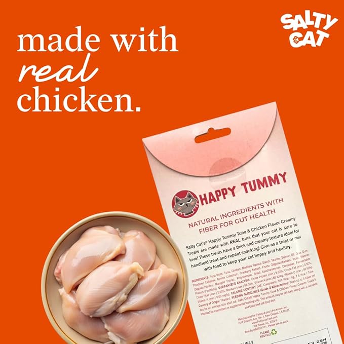 Salty Cat Happy Tummy Natural Tuna & Chicken Functional Tube Treats for Cats (12 Packs)