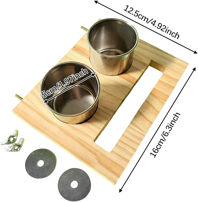 Bird Perch Feeding Cup,Hanging Feeder, Watering Supplies, Birdcage Bowl, Parrot Wood Perch Stand Toy, Double Cup