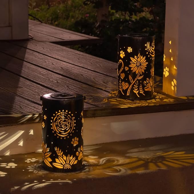 iHeartDogs Pet Memorial Gifts - Artisan Shadow Solar Lantern 'Sunflowers & Paws' - This Pet Loss Gift Feeds 7 Shelter Pets in Honor of Your Departed Pet