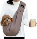 Dog Sling Carrier for Small Dogs up to 15 lbs - Hands Free Puppy Sling (Size M) - Ergonomic Padded Strap & Safety Hook Based on Owner's Bust, Caramel