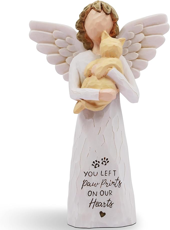 BORLESTA Loss of Cat Sympathy Gift, Cat Memorial Gifts for Loss of Cat, Passed Away Cat Gifts, Pet Memorial, Cat Mom, Hand-Painted Figurines Angel Cat (Yellow)