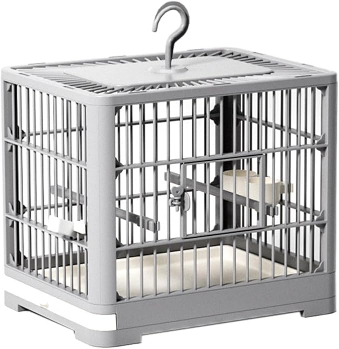2026 New Bird Carrier Cage, Travel Bird Cage, Portable Bird Carrier, Small Birds Lightweight Parrots Cage, Detachable Tray Hook Handle Easy Transport Bird House for Travel Outdoor (Gray)