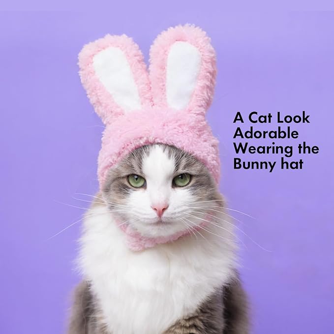 2PCS Bunny Ears for Cat, Plush Rabbit Hat with Ears for Cats & Small Dogs, Cute Easter Party Costume Pet Headwear Accessory