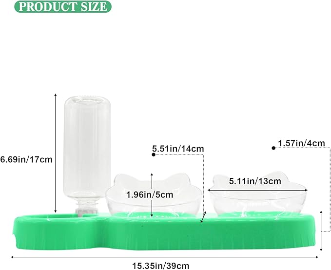 Triple Cat Bowls - 15 Tilt 3-in-1 Water Feeder Bowls with Automatic Water Bottle, Whisker Friendly Elevated Feeding Dishes for Small Cats and Puppies (Mint Green)