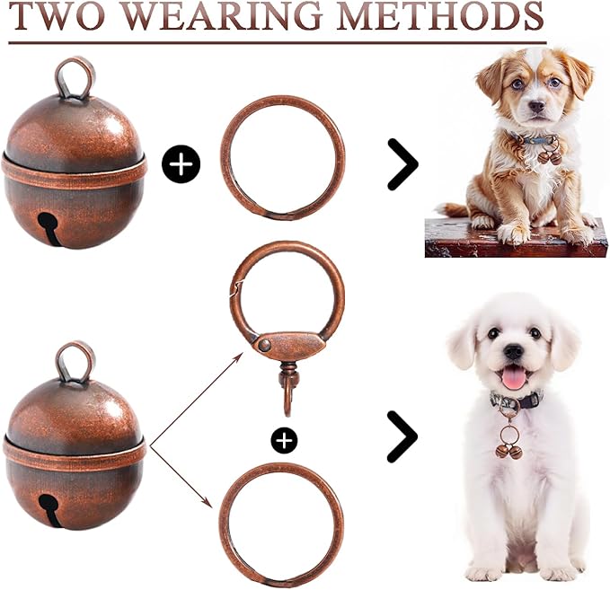 Copper Dog Bells for Collars with Quick-Release Clasp - Audible Safety Trackers for Medium to Large Dogs, Outdoor Collar Accessories(Copper)