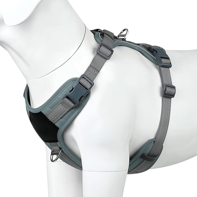 Plutus Pet No Pull Dog Harness, Release at Neck, Soft Padded, Reflective Adjustable Dog Vest Harness for Small, Medium, Large Dogs(Gray, XL)