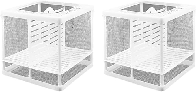 2PCS Protective Aquariums Breeding Cage Netting Nursery Tanks with Suction Cup for Fry Rearing and Secure Observation Fish Breeding Box with Suction Cup