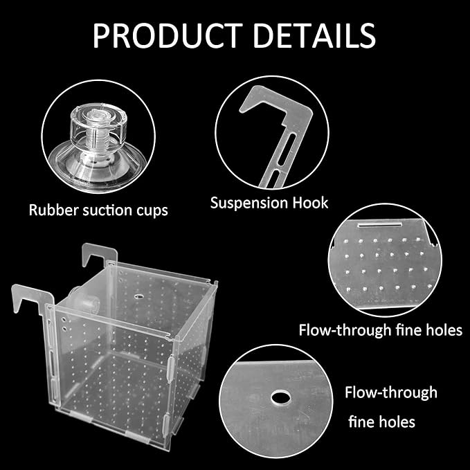 4.7 x 4.7 x 4.7 inch Acrylic Fish Breeding Box, Transparent Isolation Hatchery Incubator with Suction Cups for Guppy Shrimp Small Baby Fishes Aquarium Nursery Tank