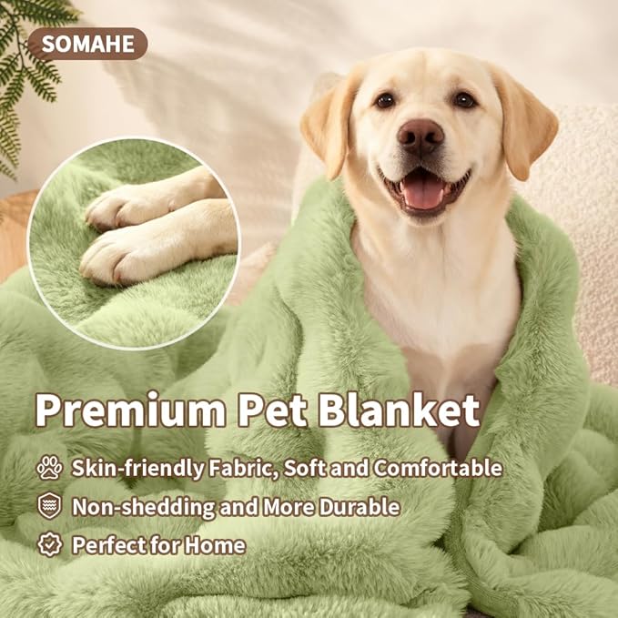 Dog Blanket Self-Warming Throw for Medium & Large Dogs, Dual-Side Sherpa Plush, Thick Crate Bed Cover & Car Seat Mat, Anti-Static Machine Washable No Shrink, 39x30 Inch Green