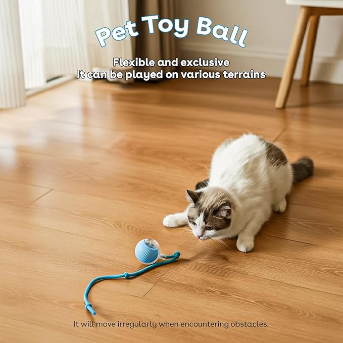 Interactive Cat Toy Ball, Automatic Intercative Cat Toys for Indoor Cats, The 3rd Generation Agile Moving Cat Ball with Elastic Mesh Tail, Toys for Indoor Adult Cats, Motion Activated (Blue)