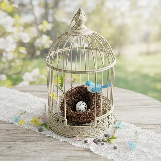 Jowxsx Artificial Bird Nest, Bird Nest with Artificial Bird Eggs, Country Style Simulation Twig Bird Nest for Handmade Easter Rattan Nest Easter Supplies Nests Birdcage Accessories
