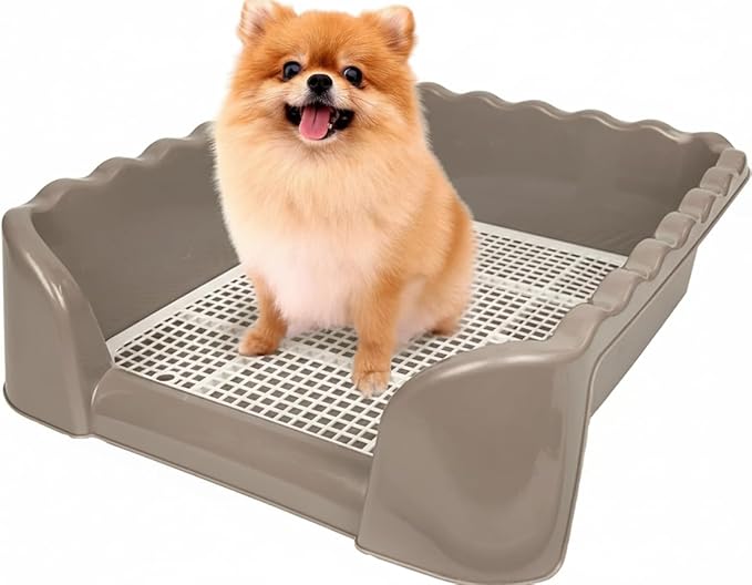 Lutema Indoor/Outdoor Training Dog Potty Tray for Small and Medium Puppies Litter Boxes in (Beige)