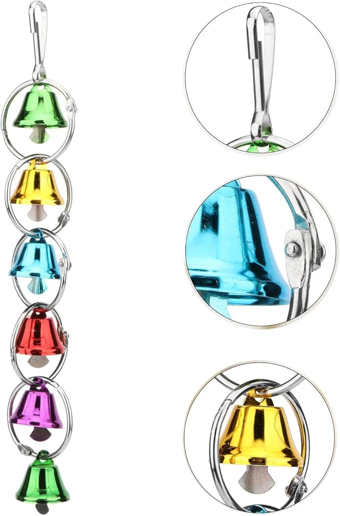 3Pcs Bird Bells Toy Chewing Hanging Ring Toy Cage Bite Colorful Bells Chandelier Parrot Cage Craft Toys for Pet Budgie Parakeet Cockatiel Macaw African Grey Lovebird Quaker Parrot