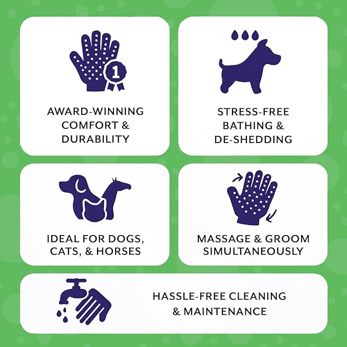 H HANDSON Pet Grooming Gloves - Patented #1 Ranked, Award Winning Shedding, Bathing, & Hair Remover Gloves - Gentle Brush for Cats, Dogs, and Horses (Grey, Large)