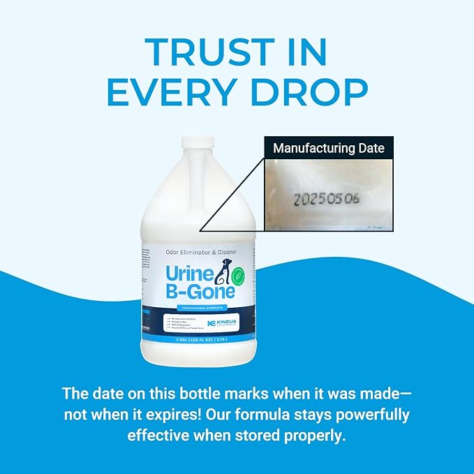 Urine B-Gone, Professional Enzyme Odor Eliminator & Pet Stain Remover, Human, Cat & Dog Urine Cleaner, Effective on Laundry, Carpets & More, Original Scent, 1 Gallon