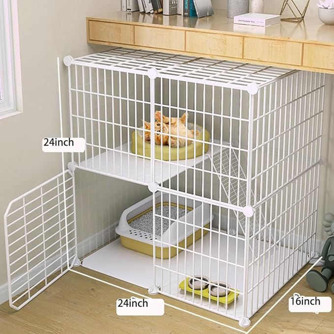 Cat Cage Indoor DIY Cat Playpen Detachable Metal Wire Kennels Indoor Cat Enclosures DIY Playpen Metal Kennel (2 Tier)