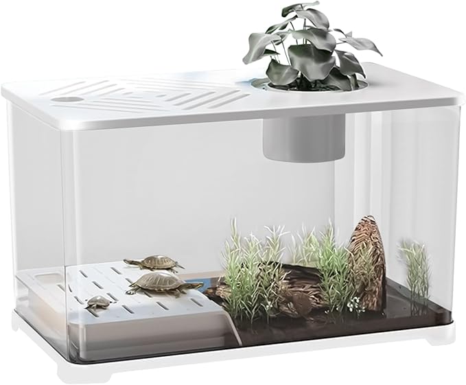 Fish Tank – Aquarium Starter Kit | Large Panoramic HD Aquarium with Turtle Resting Platformz, Modern Water Container for Guppy, Betta, Shrimp, Jellyfish, Small Fish, Home Office Apartment Décor, Easy