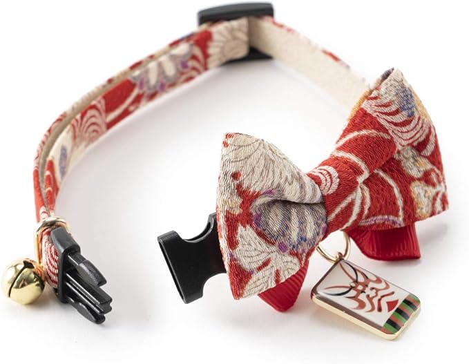 Necoichi Kabuki Charm Bow Tie Cat Collar (Red)