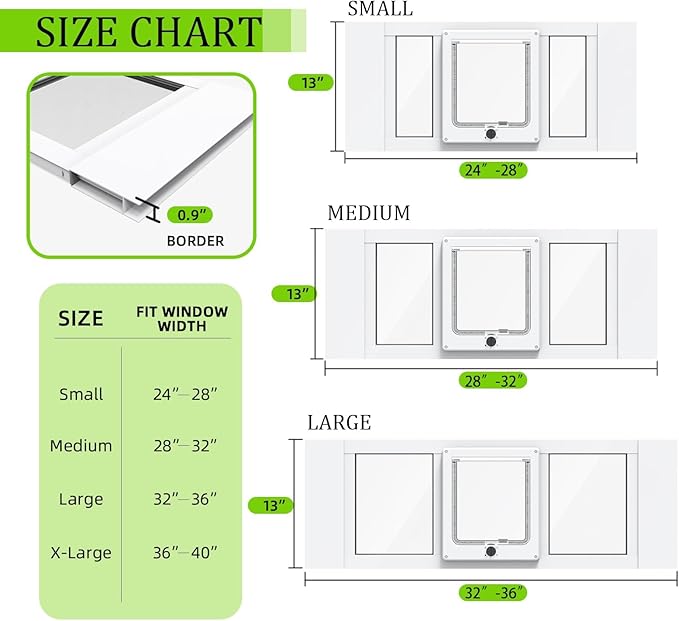 Cat Door for Window, Aluminum Cat Door Window Insert with 4 Secure Lock Modes, Magnectic Closure for Cats, Fit Window Width 36"-40", White
