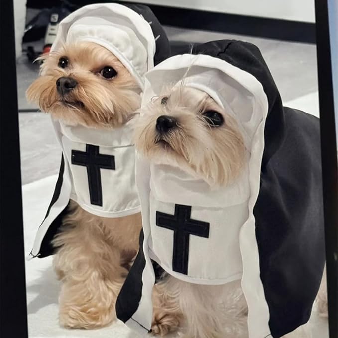 Cat Costume Nun Dress, Nun Dog Costume, Funny Halloween Cloak Outfit for Cat Small Medium Dogs, Cosplay Apparel for Photoshoots Parties Social Media, Adorable Pet Clothing (Black, Medium)