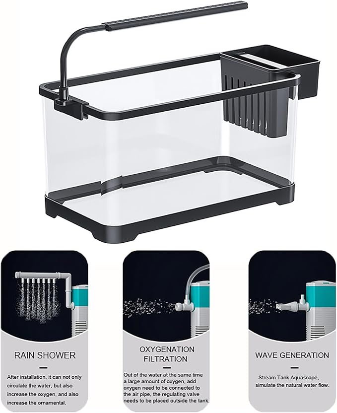 Fish Tank Aquarium Kit,Turtle Tank Kit with 3-in-1 Silent Water Pump Filter System, Self Cleaning Aquarium Starter Kit with LED Light Suitable for Small Fish Or Shrimp,Bottom Drainage(Large)