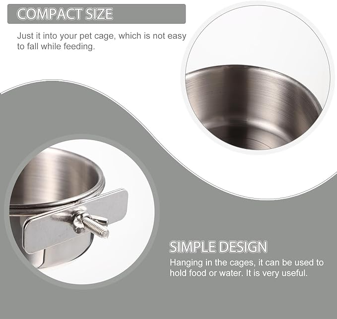 Yardwe Parrot Feed Cup Stainless Steel Bird Feeder 4.92X3.93X3.54In Bird Food Bowl Cage Accessory for Parakeet Cockatiel Conure Budgie