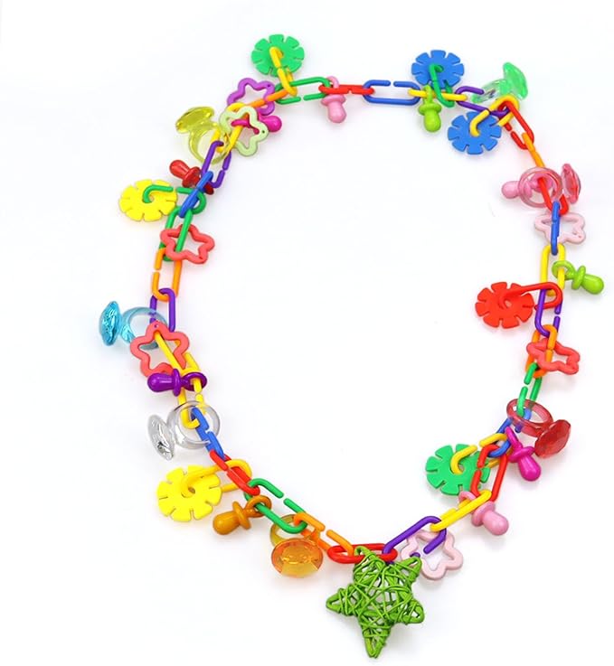 2 Pack Bird Necklace Toy Rainbow Necklace Bird Toy Bird Chewing Toy Cage Links Bird Swing & Climbing Chain for Smaller-Sized Birds