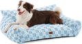 Made4Pets Dog Couch Bed, Soft Faux Fur Checkered Indoor Pet Sofa, Comfortable Fluffy Dog Sofa with Supportive Foam, Removable Washable Cover with Non-Slip Base, Sky Blue, Large