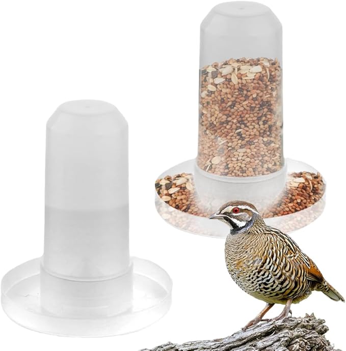 2 Pack Quail Plastic Food Feeder and Bird Water Dispenser Plastic for Quail Chick Parakeet Budgies Cockatiel Lovebird Small Birds (Transparent)