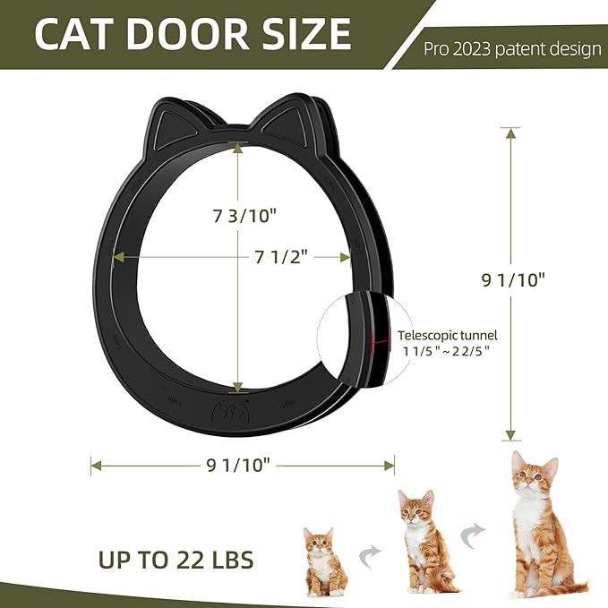 Large Cat Door, Cat Door Interior Door, No Flap Cat Door, Easy to Install, Strong Pet Door for Cat, No Training, Up to 22 LBS,Black