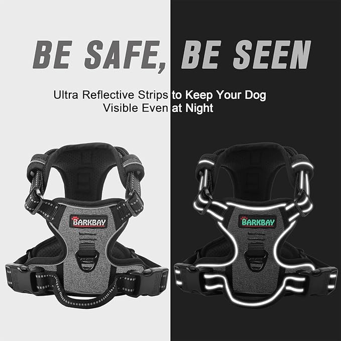 BARKBAY No Pull Dog Harness Front Clip Heavy Duty Reflective Easy Control Handle for Large Dog Walking(Dark Grey,M)