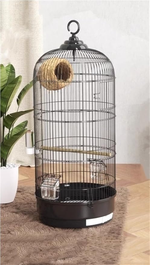Bird Cage with Wire Mesh, Round Iron Bird Cage, Indoor Parrot Cage, for Small Parrots Parakeets Cockatiels(Black)