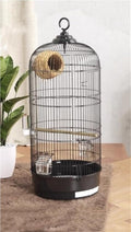 Bird Cage with Wire Mesh, Round Iron Bird Cage, Indoor Parrot Cage, for Small Parrots Parakeets Cockatiels(Black)