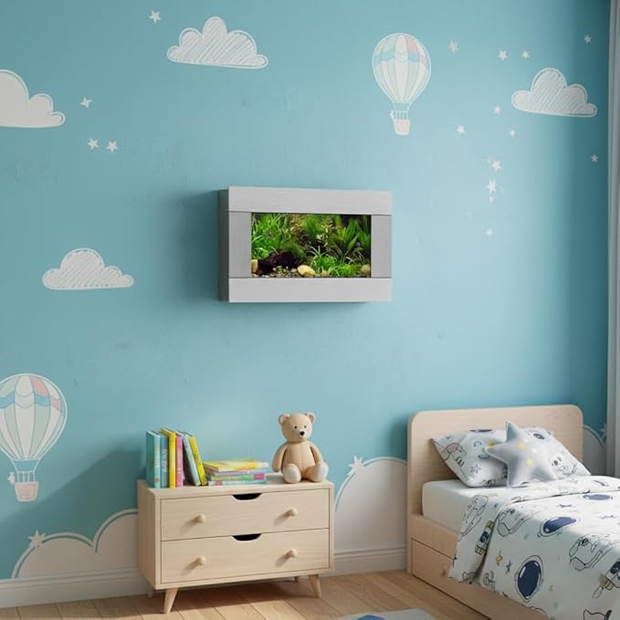Aussie Aquariums 3.0 Wall Mounted Fish Tank Kit with LED Lighting, Built-in Filter System, Modern Space-Saving Design, Complete Accessories Set (Stainless Steel, View)
