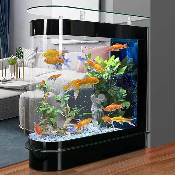 Black Fish Tank 124Gal LED Aquarium Kit Upright Fish Tank Large Glass Fishbowl Glsaa Bar for Patios Living Office Room and Kitchen