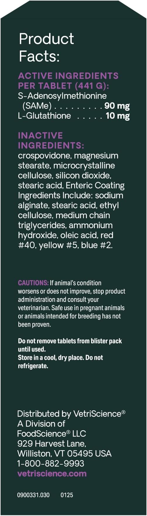 VetriScience Same Liver Health Tablets, 90 mg S-Adenosyl-Methionine Liver Health and Detox Supplement for Cats and Small Breed Dogs Under 13 Pounds, Glutathione Antioxidant Liver Support, 30 Count