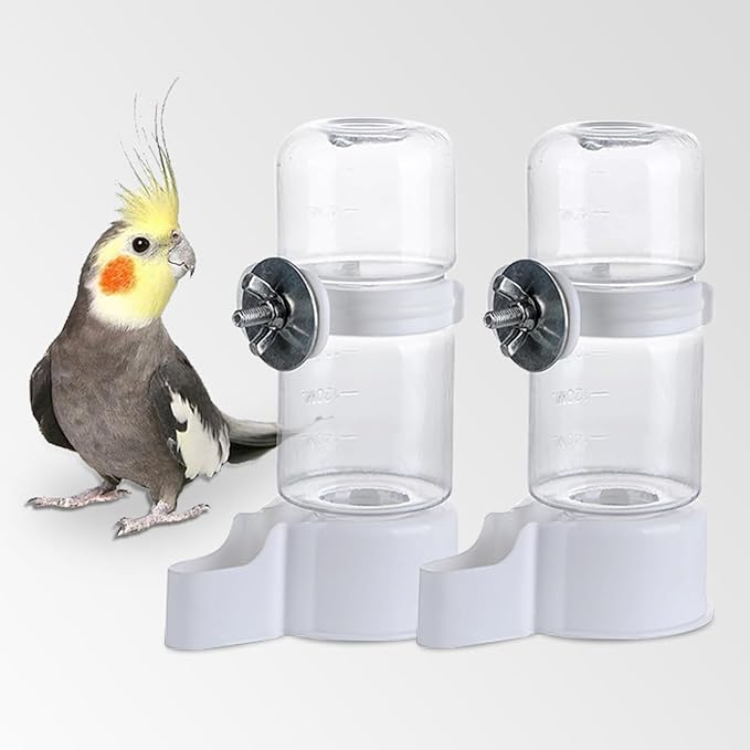 2 Pcs Automatic Pet Bird Water Feeder, Water Dispenser for Cage, Bird Cage Suspended Automatic Water Dispenser, Parrot Feeders for Parakeet Budgie Cockatiel Lovebirds Canary Finch