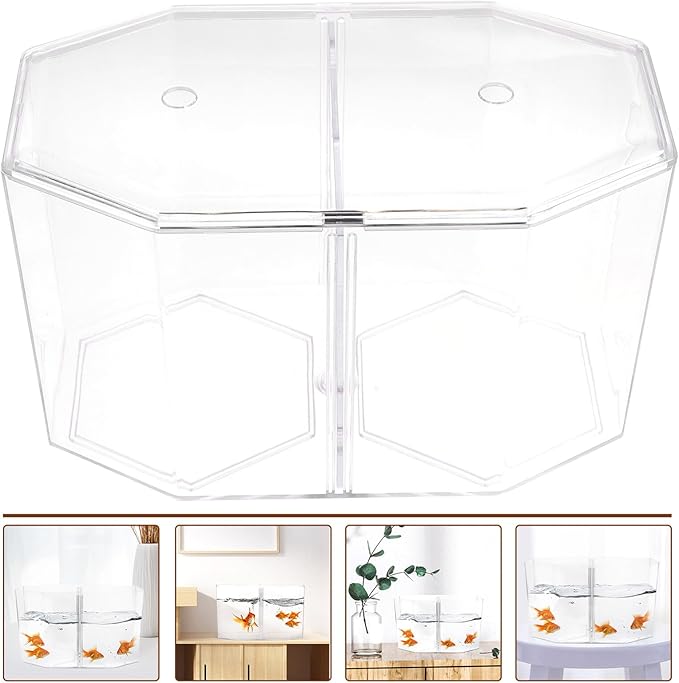 Toyvian Fish Breeding Tank Divider Box with High Transparency Double Compartment Octagonal Aquarium Incubation Box for Betta and Small Fish Isolation