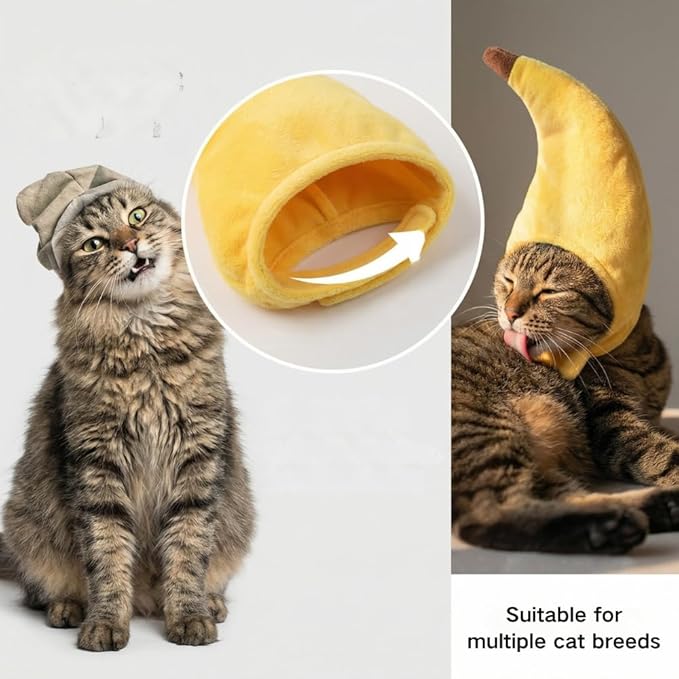 5 Pcs Cat Costume Hats - Banana Frog Lion Bunny Brown Bear Headwear for Cats, Kitten Puppy Party Easter Costume Accessory Headwear(Adjustable Breathable Design)