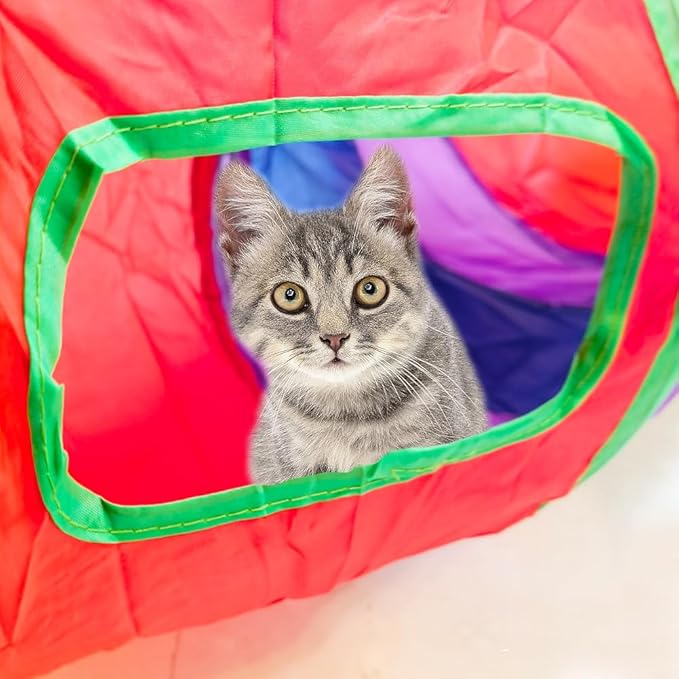 Cat Tunnel Tube Toys，Tunnels for Indoor Cats, Collapsible Interactive Toy with Balls for Rabbits, Kittens, Ferrets, Puppy (2 Way Mushroom)