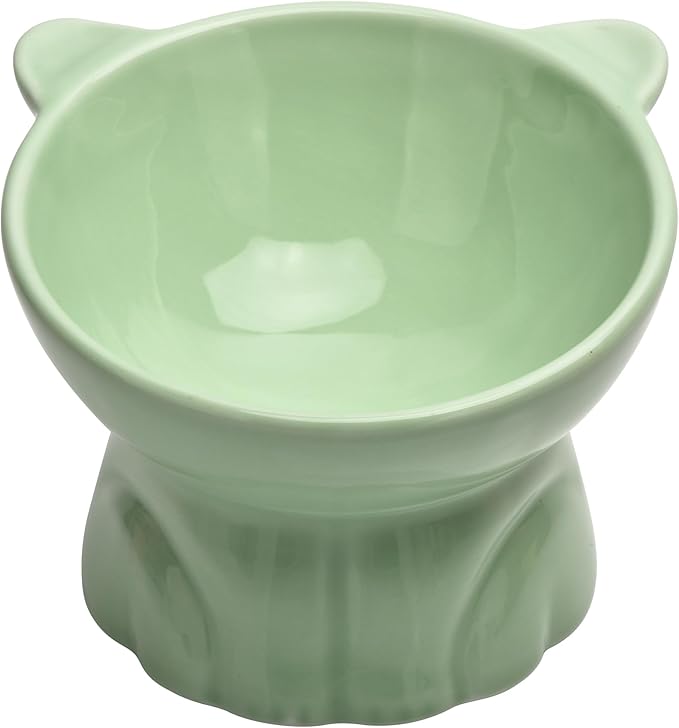 Elevated Cat Food Bowl,9 Oz Ceramic Raised and Tilted Water Bowl,Anti Vomiting and Protect Pets Spines Dishes for Fat Faced Cat, Indoor Cats,Kitten,Small Dog (Black)