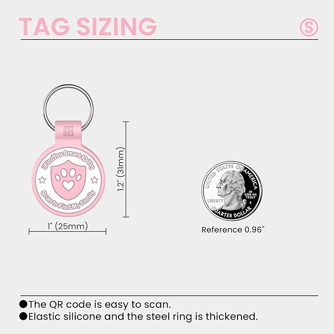 Silicone Cat Tags Personalized Small for Pet Collars, QR Code Cat Name Tags, Scan Location Alerts, Pink S