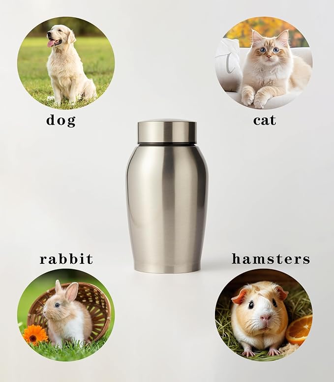 Small Memorials Cremation Urns for Dogs Cats Ashes Stainless Steel Silver Pet Urns Funerary