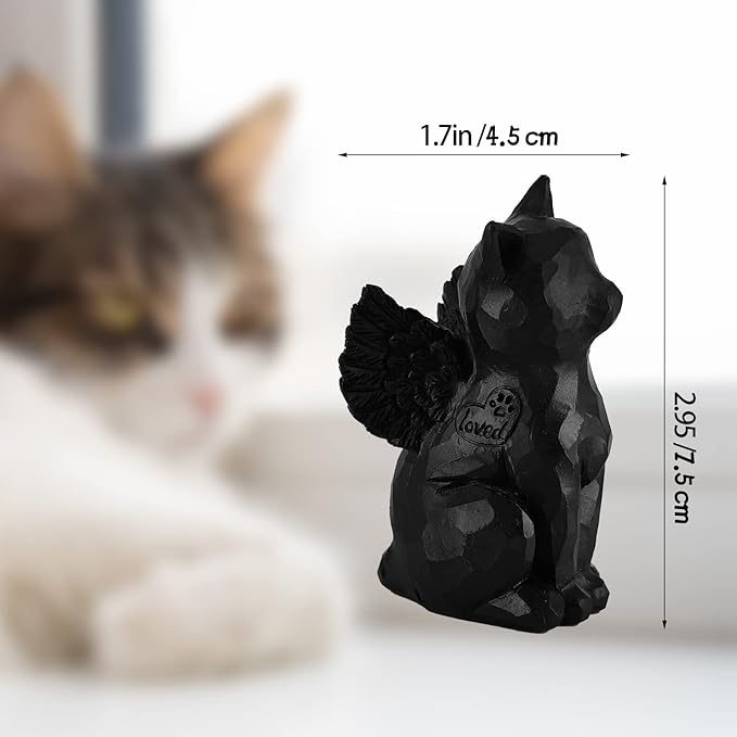 Cat Memorial Gifts, Loss of Cat Sympathy Gift, Angel Cat Figurine Rainbow Bridge Pet Memorial Gifts, Cat Gifts for Cat Lovers, Cat Remembrance Grief Condolence Bereavement Gifts, Black Cat Decor