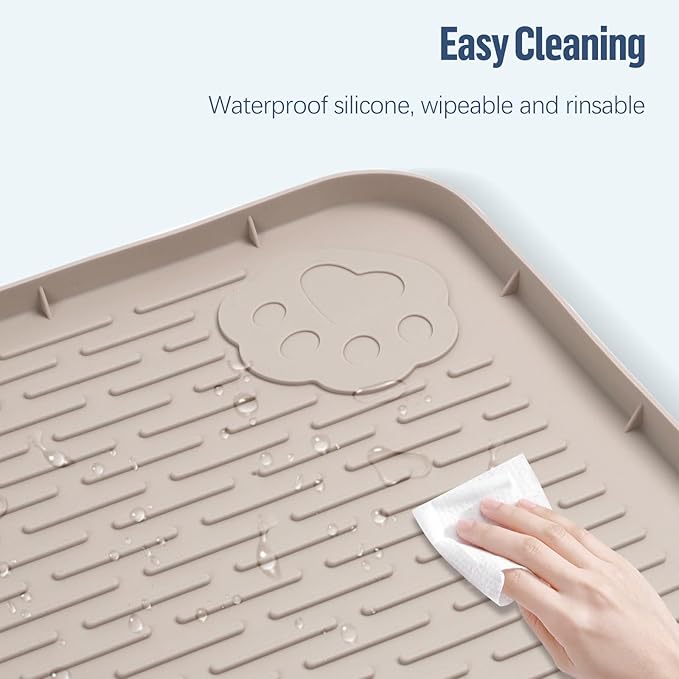 Pee Pad Holder for Dogs, 57" x 40" Silicone Pee Tray Mat Leak-Proof, High Edge, No Spill Pet Pad Holder for Puppy, Cat, Rabbit, Training Pads for Floor Protection, No Pee Pads (Khaki)