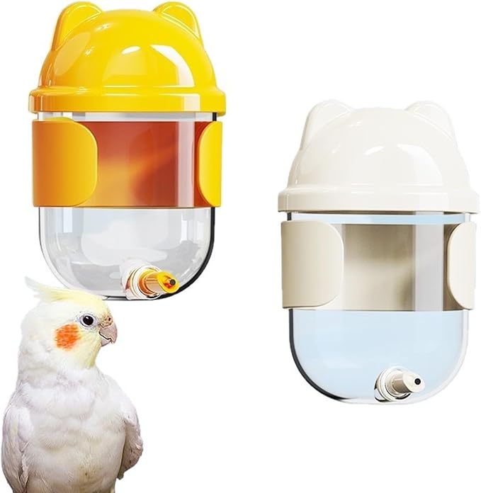 Bird Water Feeder with Gravities Pin Systems for Automatic Dispensing Parrots and Pet Bird Cage Watering Supply Easy Install Parrots Dispenser